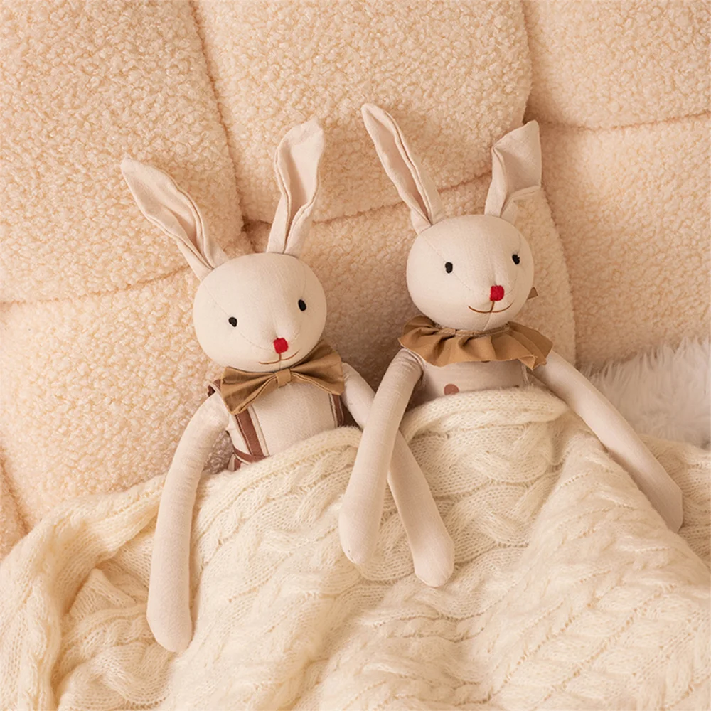 Stuffed Bunny Cloth Dress Toys Smoothing Toy for Infant Cuddling sleep doll for Girls Handmade Diversity Brown Rabbit Plushie - 2