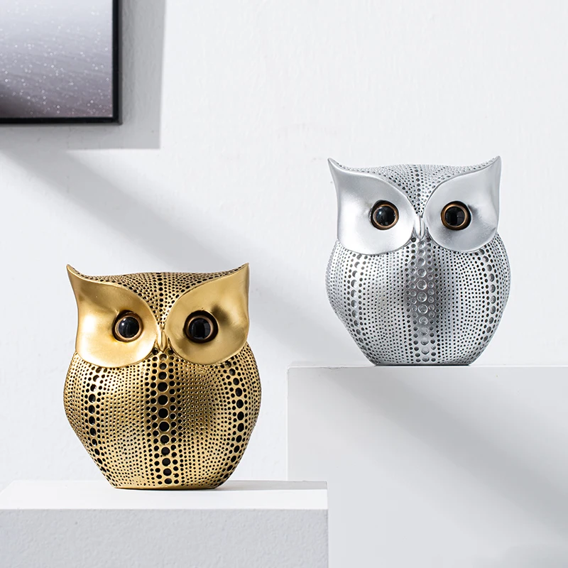 

Nordic Golden Black and White Owl Statue Creative Ornament Sculpture Home Office Desk Decor for Living Room Miniatures Figurines