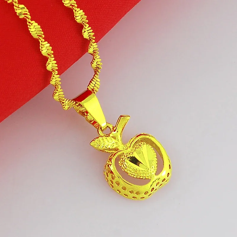 

CHUANGCHENG Hiphop 24K Gold Cute Apple Pendant Necklace Chain For Girl's Birthday Party Jewelry Gift