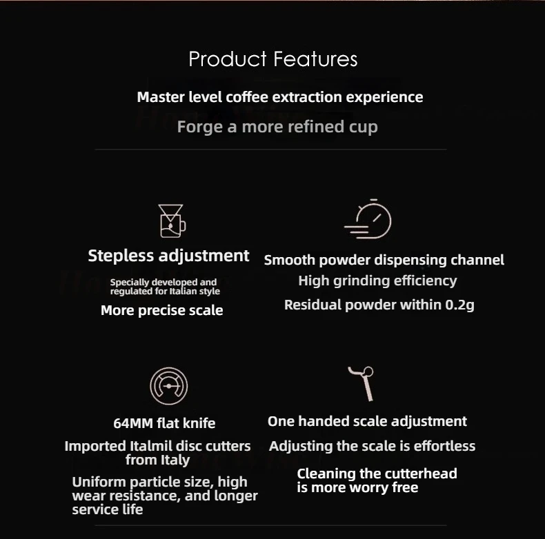 HomeWise T64 Variable Speed Coffee Bean Grinder Machine 64mm Flat Burr Espresso Coffee Grinder Single Dose Grinder Miller 4