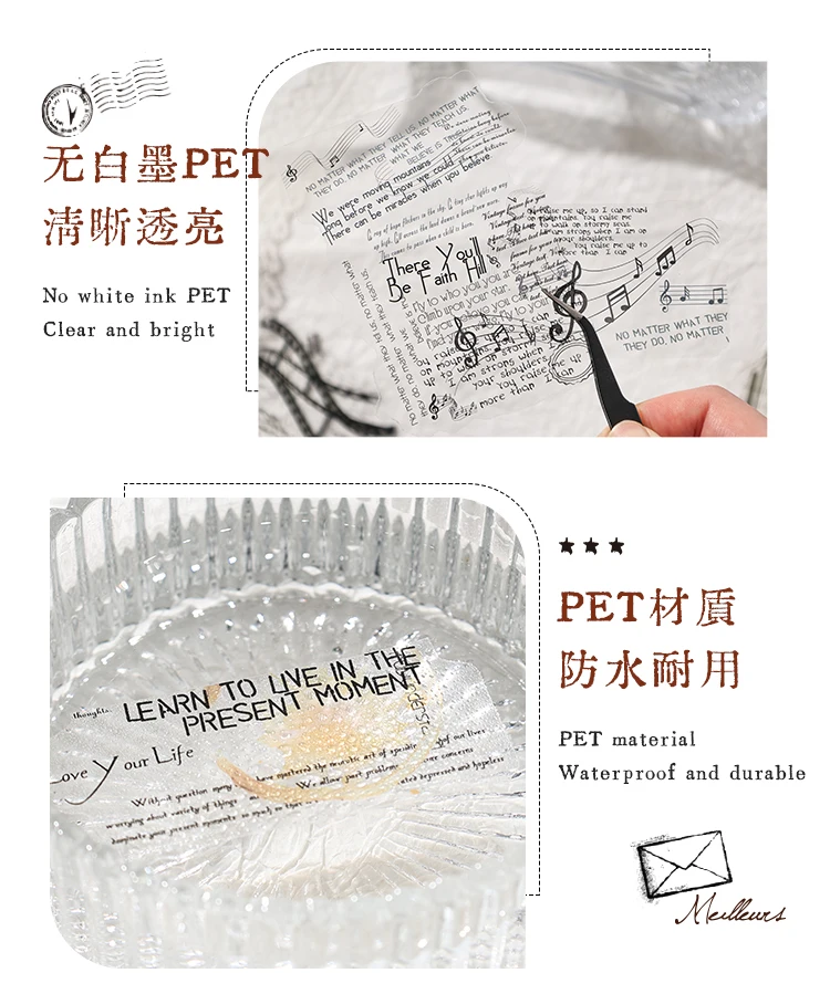 JIANQI 20-Blatt Vintage INS Große Textfragmente Aufkleber Dekorative Etiketten Tagebuch Album handgefertigte Scrapbooking-Zubehör – Detail 6