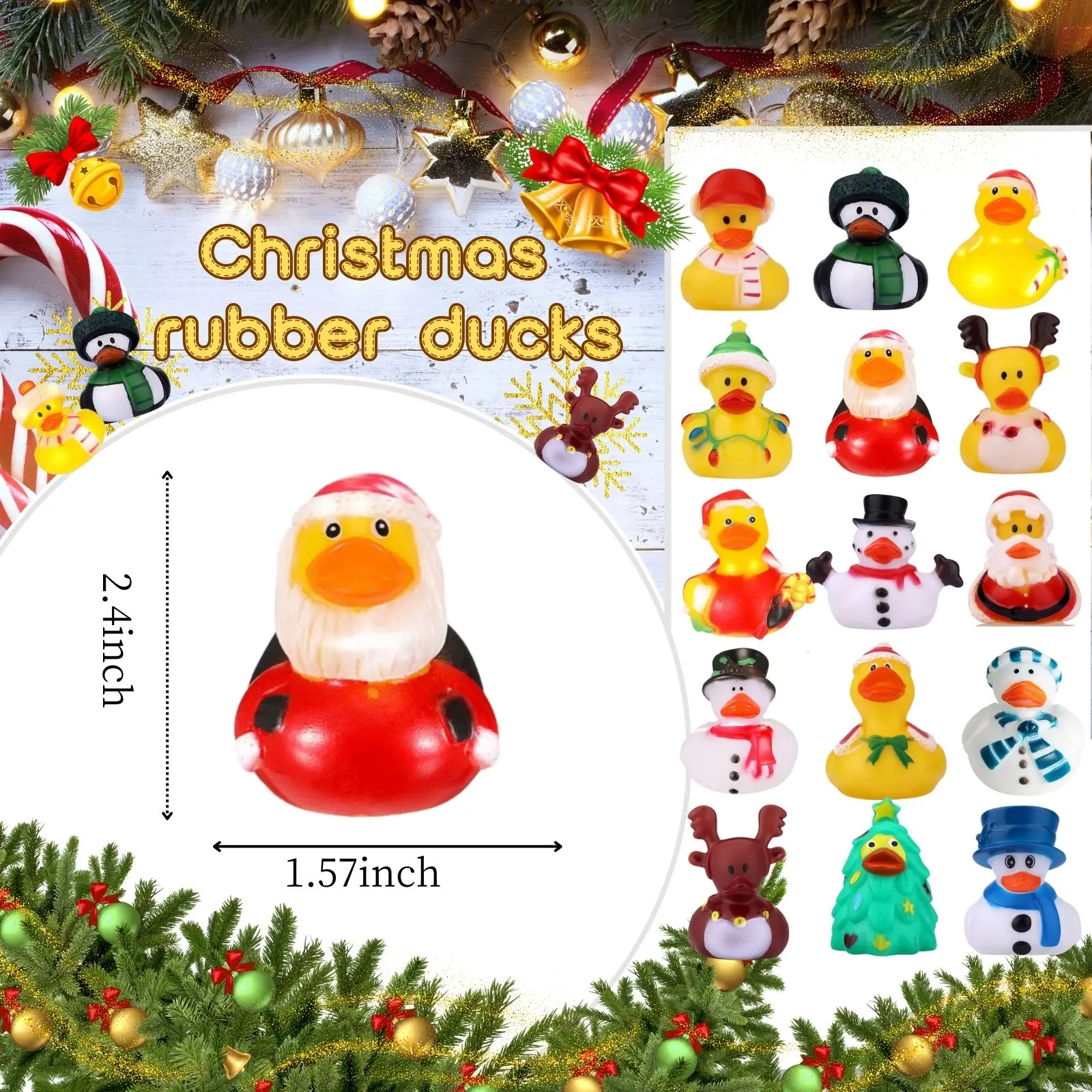 52 Pack Christmas Rubber Ducks Bulk for Kids Funny Rubber Rubber Duckies Christmas Jeep Ducks for Ducking Floater Duck Christmas 2
