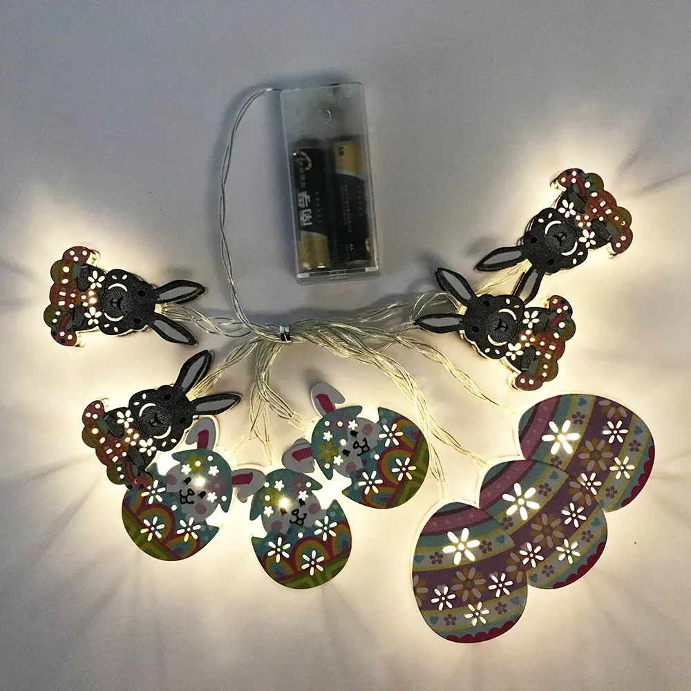 10 20 40 Led String Lights Happy Easter Decor Egg Rabbit Iron Art