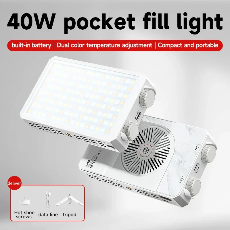 40W LED Camera Light 2800K-9000K RGB Video Light 4400mAh Rechargeable Handheld Fill Light Photography Lighting