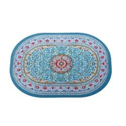 Miniature Floral Pattern Dollhouse Rug - 1:12 Scale Floor Decor Mat Accessories (Light blue - oval)
