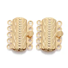 

10 Sets 304 Stainless Steel Box Clasps 5-Strands Rectangle with Flower Clasps For DIY Jewelry Making Supplies 19.5x15x3mm