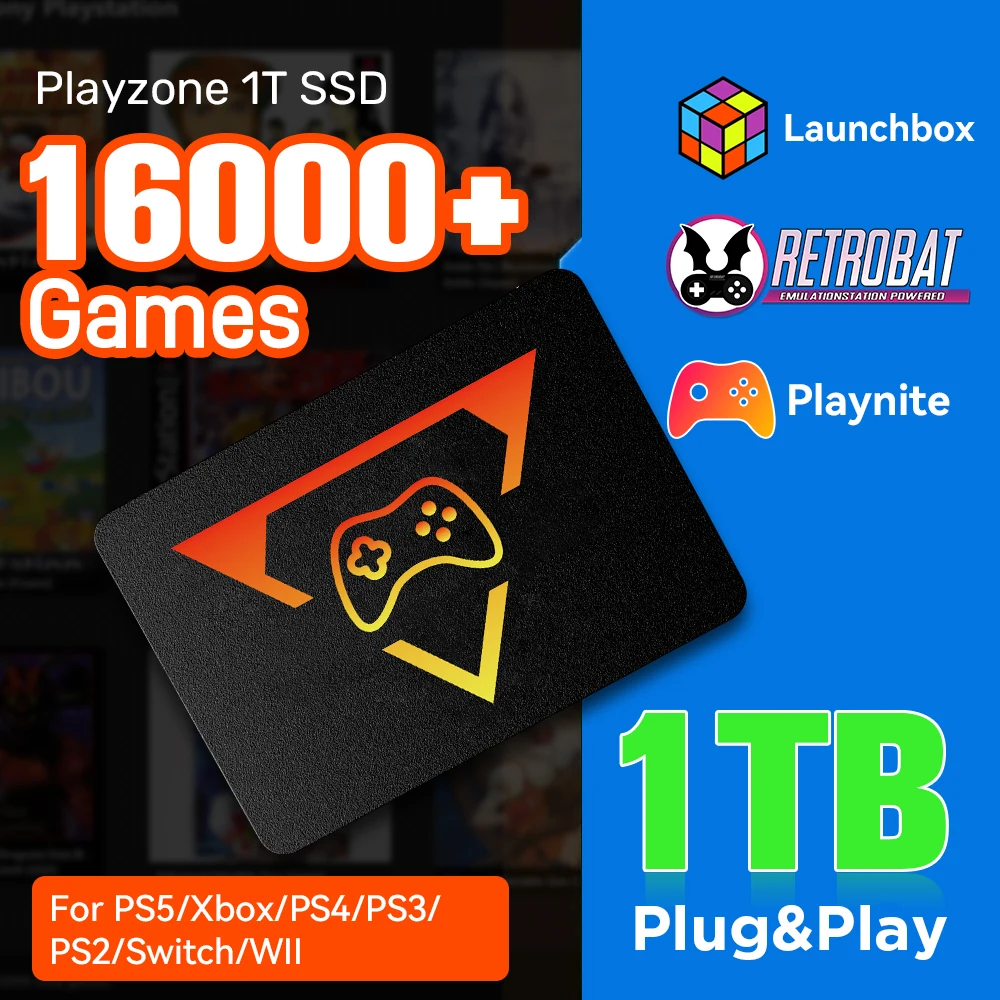 Portable Retro Game SSD PlayZone 1TB Launchbox/Playnite/Retrobat