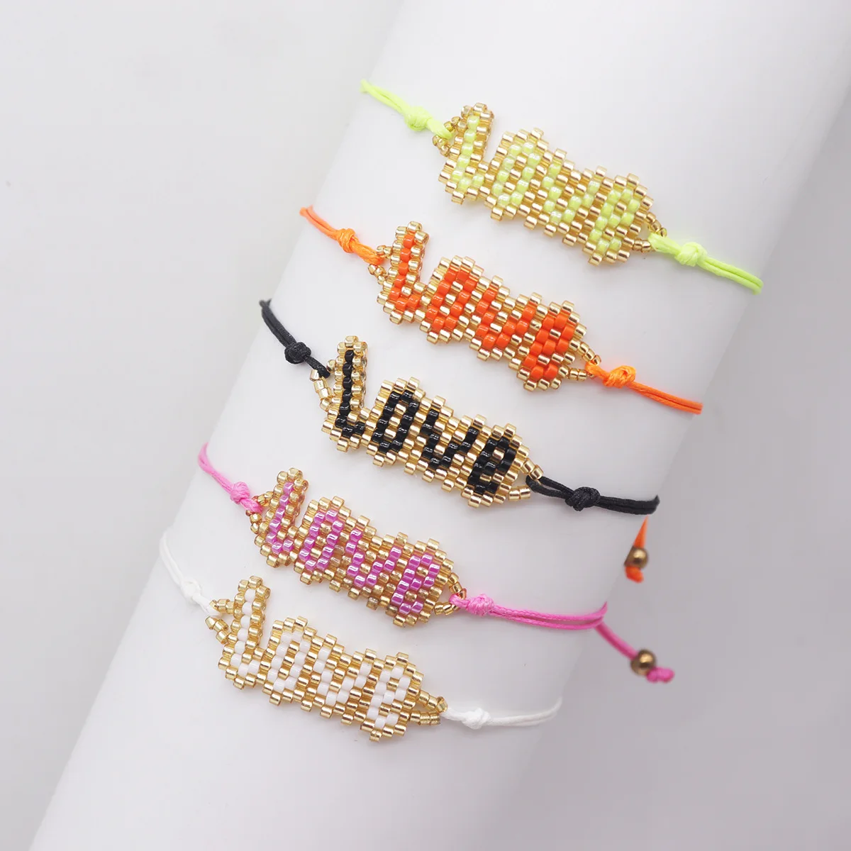 

Beaded bracelet LOVE letter Originality Design Geometry Hand knitting Bohemia Adjustable Tide Simple Rice bead bracelet