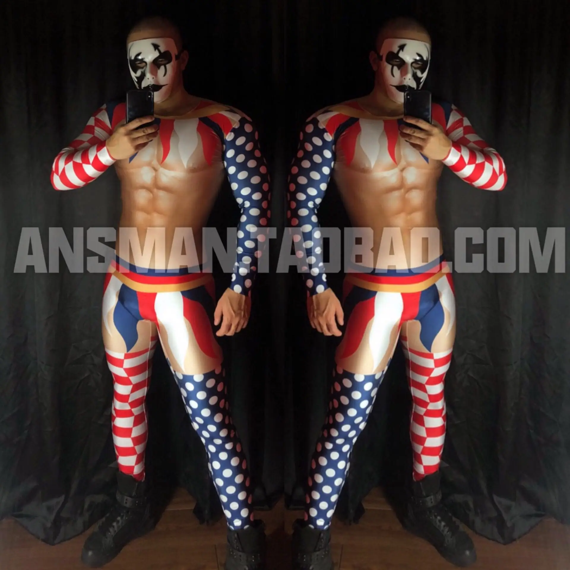 

Bar nightclub male singer DS GOGO 3D fake muscle abdominal muscle clown stitching theme party costumes