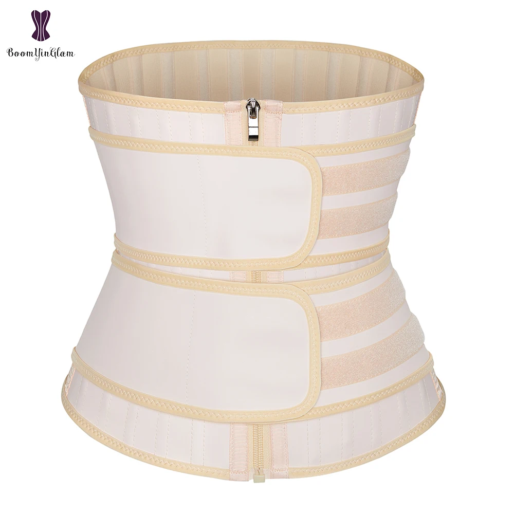 

Latex Waist Trainer Cincher 25 Steel Boned Two Straps Belts Front Zipper Underbust Corset Sport Girdle Body Shaper