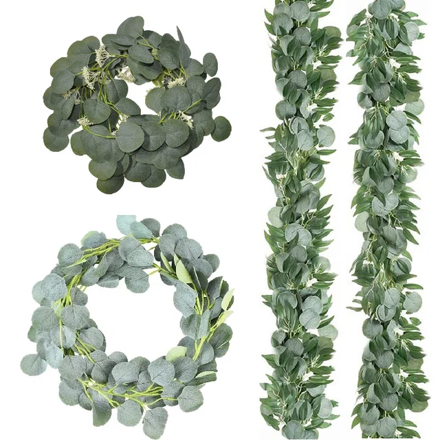 Mesterséges Eukaliptusz Rattan Szimuláció Ág Diy Esküvői Ünnepi Növényzet Dekoráció Zöld Növény Lvy Gyümölcsrel
