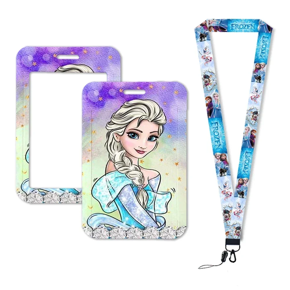 Card Case Holder Disney Frozen 2 Princess Elsa Anna Olaf Lanyards For ID Credit Card Cover Pass Mobile Phone Charm Neck Straps Badge Holder Gifts