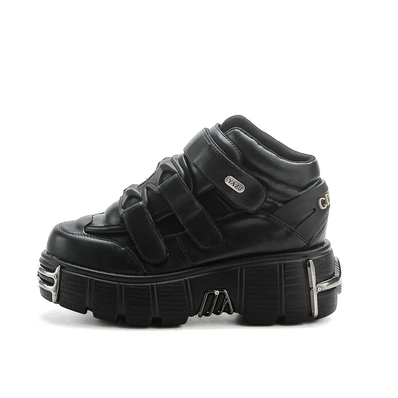 2025 New Punk Style Women's Black Shoes Rock Metal Decorative Strap High Heel Platform Shoes Men's Sports Shoes Women's Boots 5