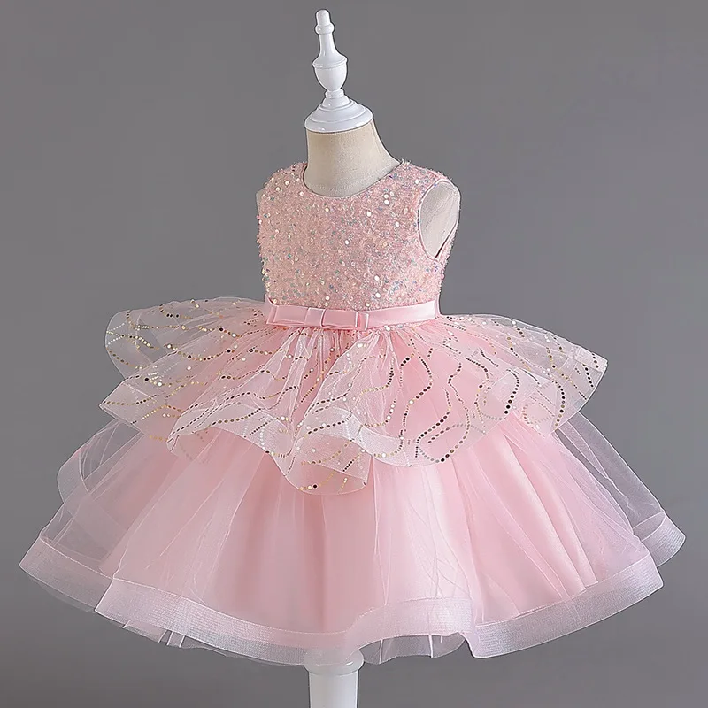

Girls Child Luxury Gala Birthday Evening Wedding Party Dresses Prom Princess 4 8 To 10 Years Baby Children Pink Sequin Clothes
