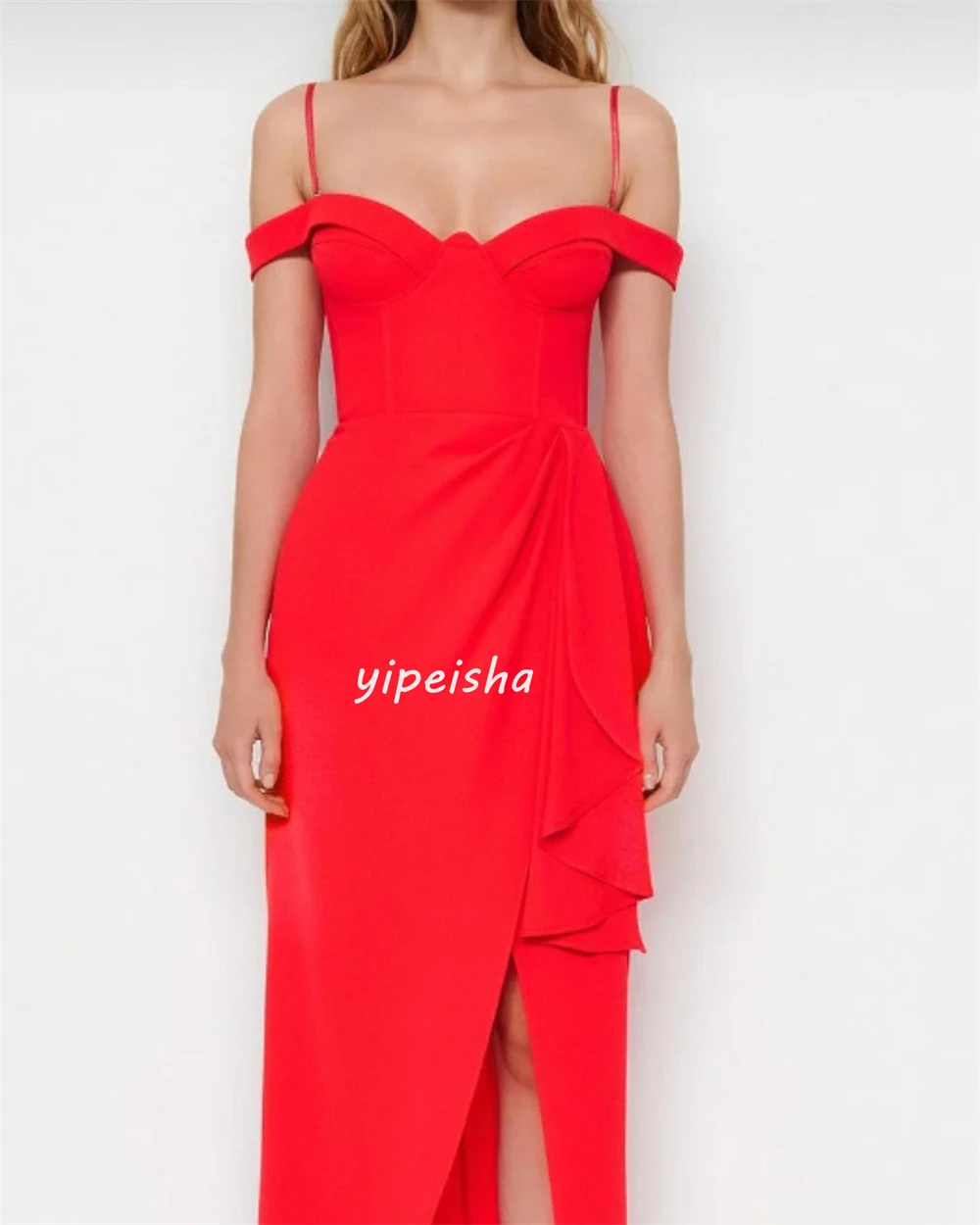 Customized Jersey Pleat Ruched Straight Spaghetti Strap Sweetheart Midi Dresses Quinceanera Dresses Modern Style Unise