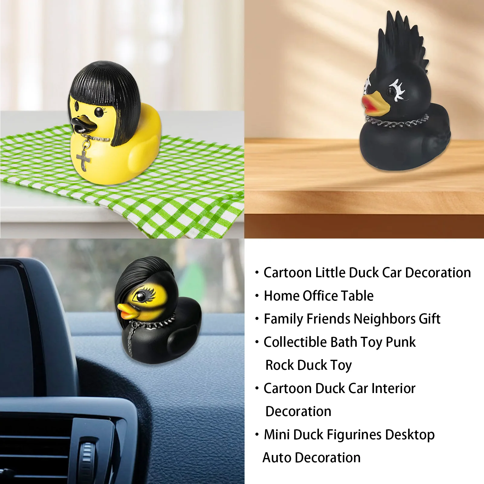 Cartoon Little Duck Car Decoration Gothic Style Unique Dark Rubber Ducks Ideal Gift for Your Loved One 2