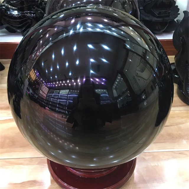 Pssopp Bola de cristal obsidiana preta com base, bola de cristal de 40 mm  para decoração de casa
