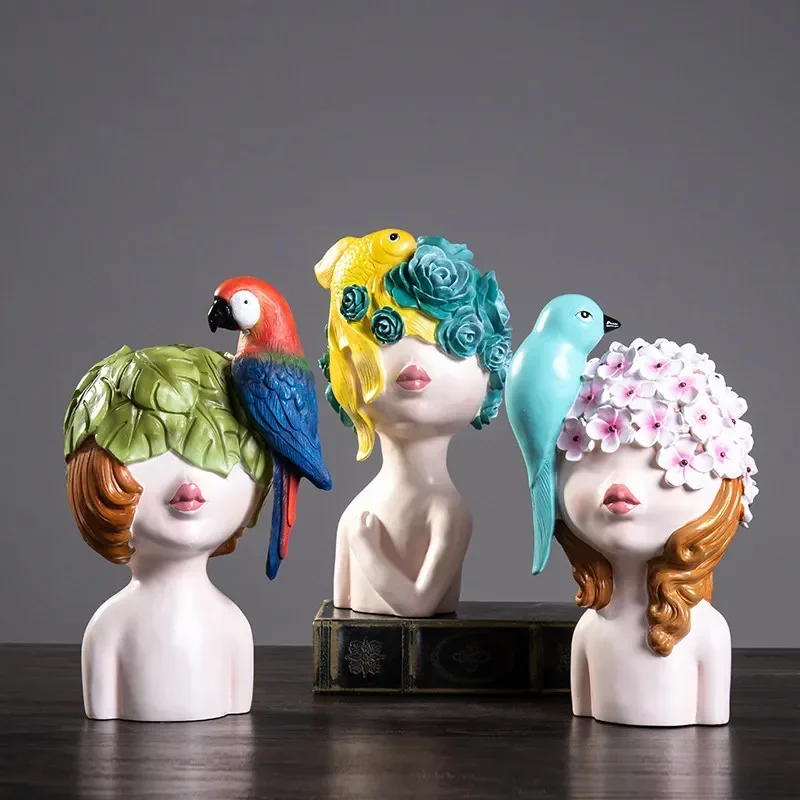 

Nordic Ins Fashion Resin Birds Girls Cute Figurines Statue Home Room Accessories Desktop Ornament Crafts Wedding Gift Decoration