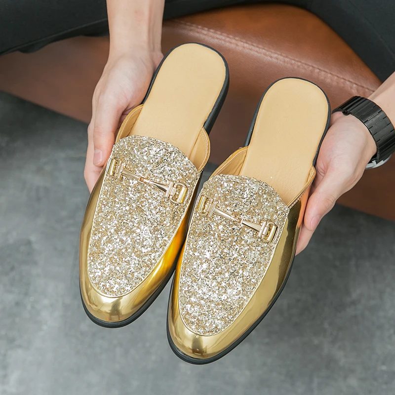 

Mueller Shoes for Men PU Patchwork Baotou Half Slippers Horse Buckle Decoration Fashionable Comfortable Men Slippers