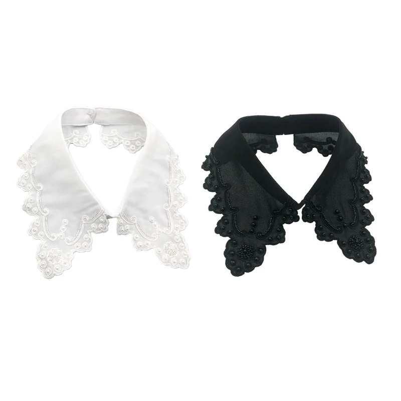 

Women Jewelry Lapel Fake Collar Pearl Beaded Embroidery Blouse Dickey Choker