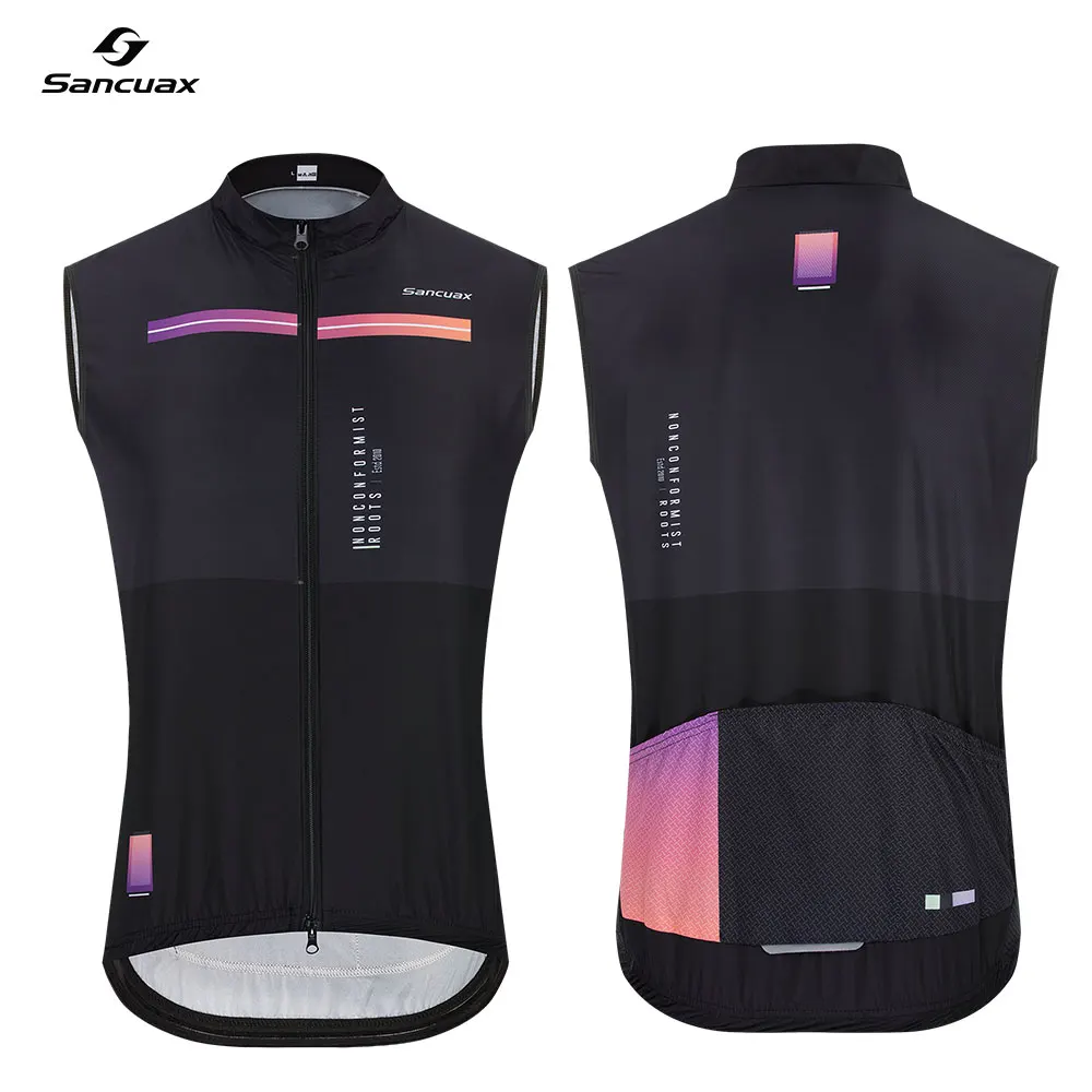 SANCUAX Cycling Vest, Men's Summer Sleeveless Jersey Windproof MTB Gilet with Two Way Zippers and Pockets