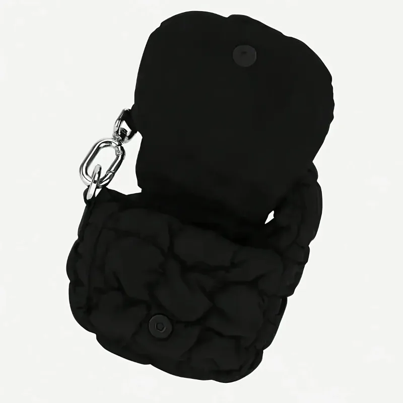 Mini Black Cloud Waist Bag Lightweight, Solid, Secure Button Closure with Decorative Coin Wallet and Headphone Pocket Convenient