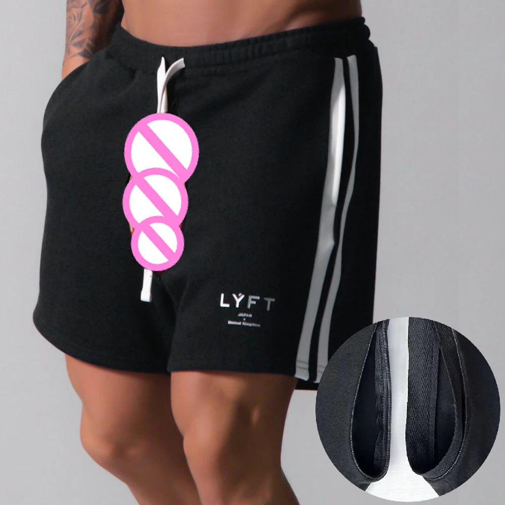 Invisible Open Crotch Outdoor Sex Men's 2-in-1 Sports Shorts Running Training Pants Summer Elastic Force Erotic Casual Trousers