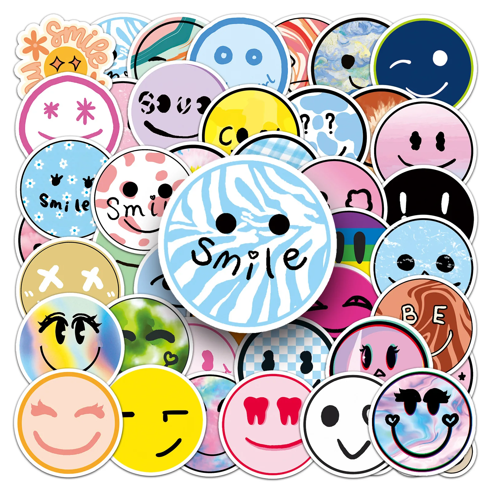 50pcs Smiling Face Graffiti Sticker Multiple Styles Children Diy Skateboard Water Cup Luggage Sticker Toys Nursery Decor Prizes cartoon stickers decorative stickers custom stickers colorful stickers graffiti stickers