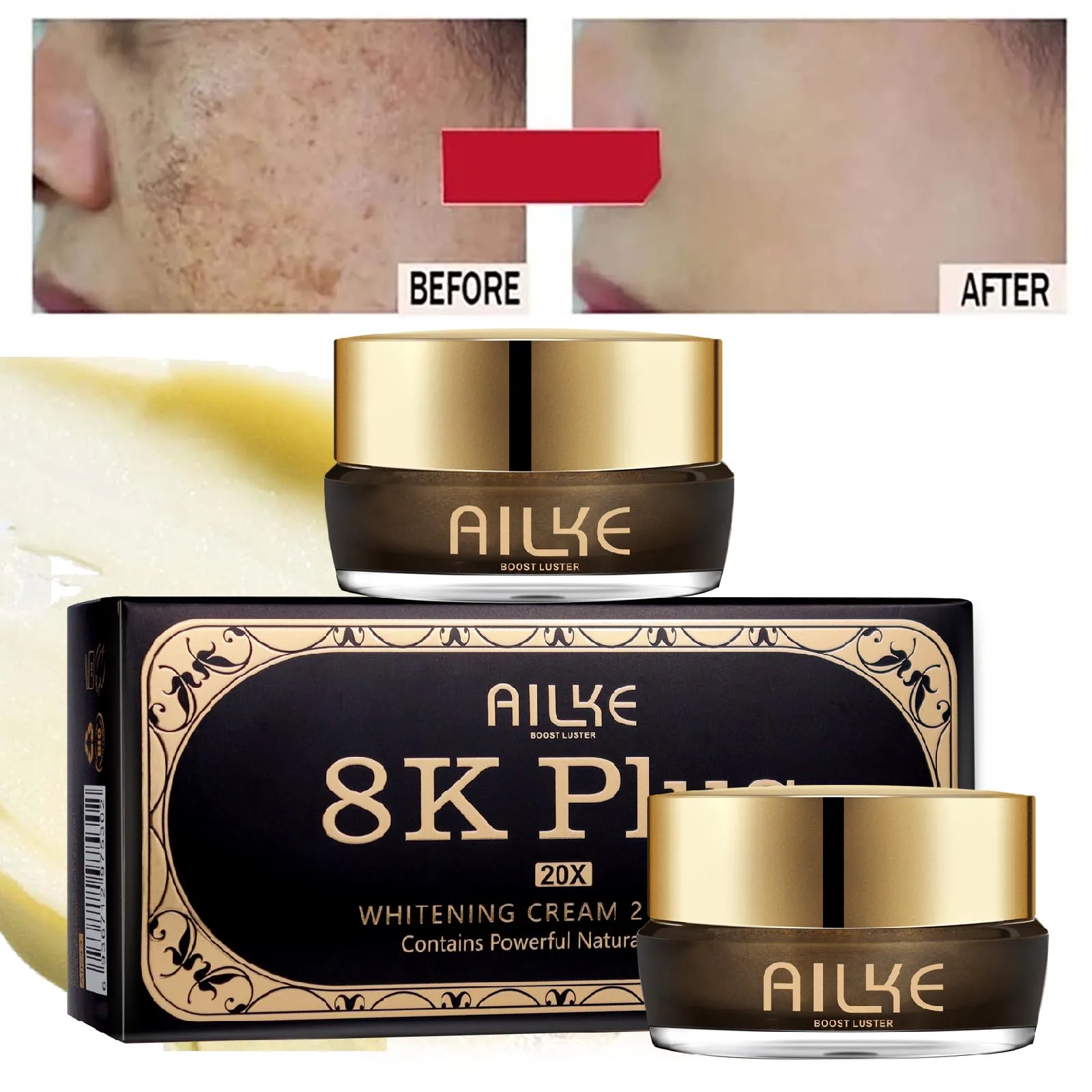 AILKE Whitening Face Cream, Reduce Dark Spots, Sun Spots, Melanin, With Collagen, Glutathione, Even Skin Tone For All Skin Types