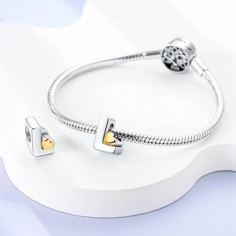 Neue Charms-Perlen aus 925er-Sterlingsilber, klassisches goldenes Herz, 26 Buchstaben, passend für Qikaola-Armbänder, glücklicher Geburtstag, DIY-Schmuck – Detail 23