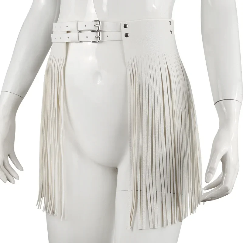 Women Sexy Adjustable Belt Tassels Leather Skirt Halloween Cosplay Party Leather Bdsm Lingerie Punk Gothic Skirt Fetish Clothing