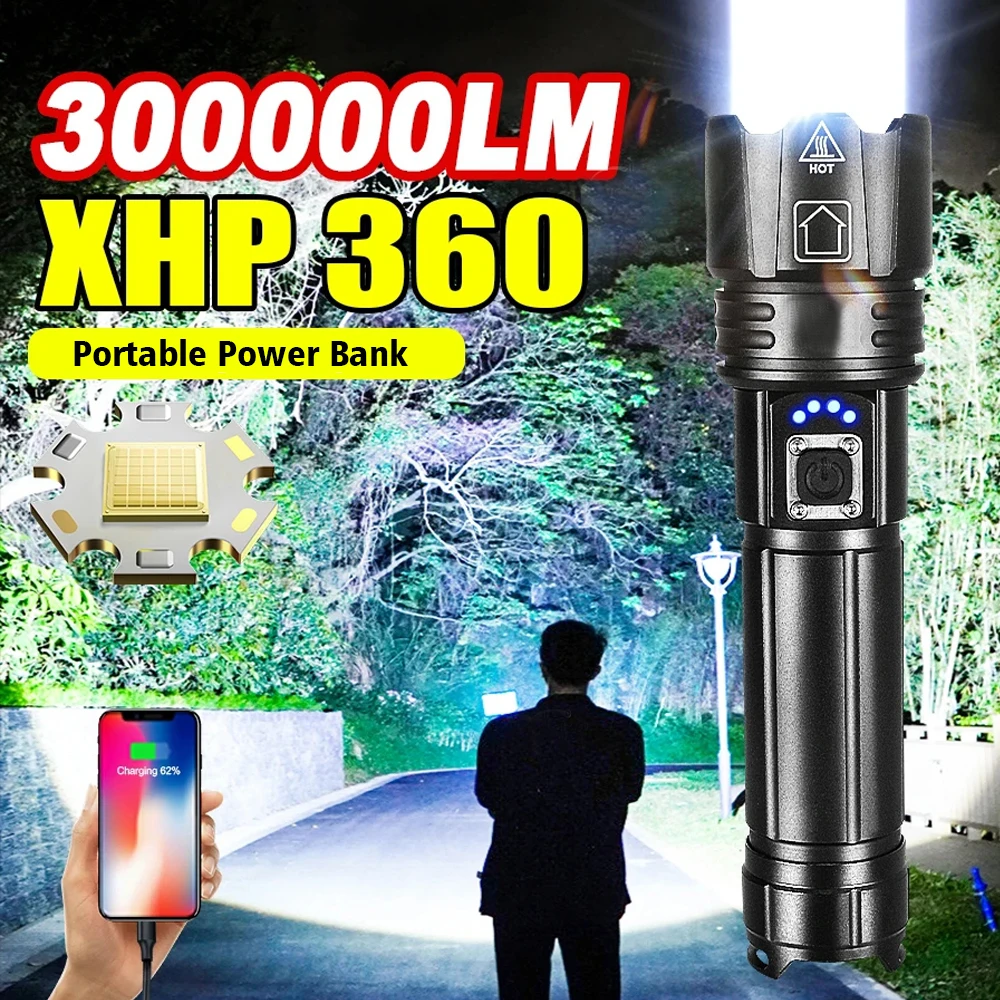높은 전력 XHP70 Led 손전등 26650 5000MaH USB 충전식 4 코어 토..