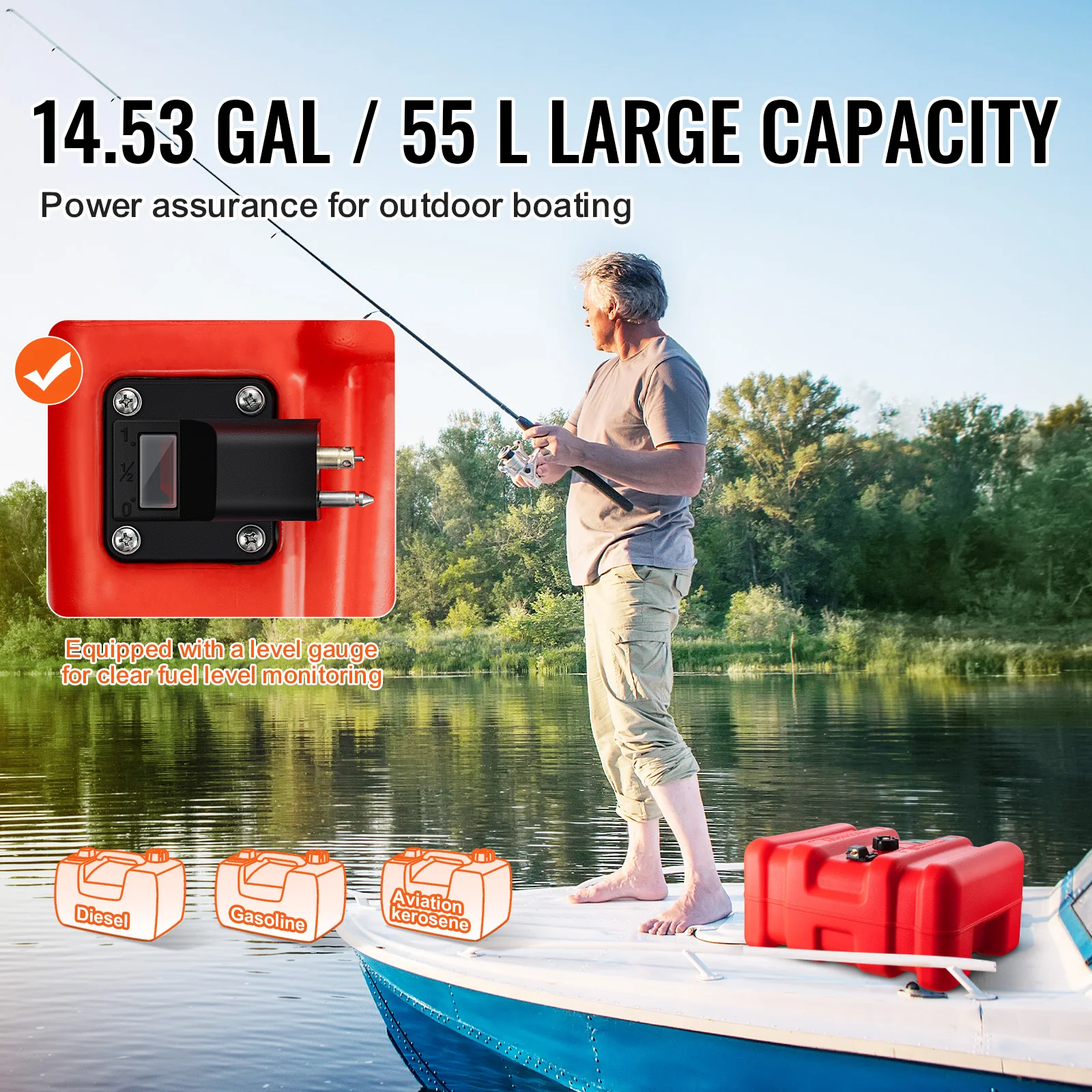 3/6/12Gal Marine Fuel Tank Portable Boat Fuel Gas Tank with Hose for Yacht Outboard Engine Fishing Boats petrol can