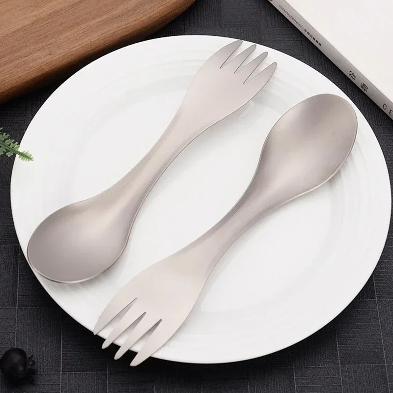 Camping cutlery portable tableware portable cutlery titanium tableware Ultra-light Titanium Spoon 2 In 1 Fork Spoon Outdoor Camping Picnic Tableware EDC Survival Tool