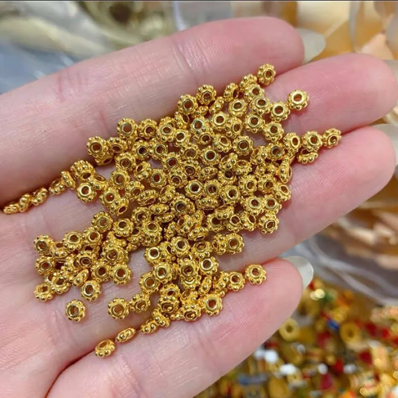 FINE 999 24K Yellow Gold Beads 3D Gold DIY Round Beads 10pcs