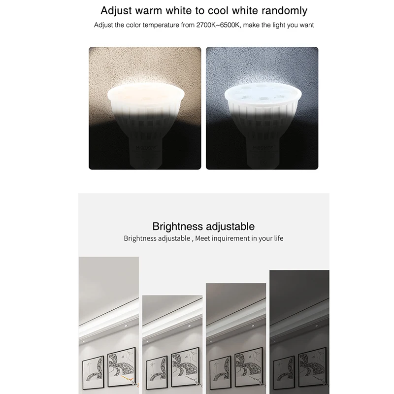 MiBoxer 지그비 3.0 스마트 전구 램프, 4W GU10 RGB + CCT LED 스포트라이트 라이트, FUT103Z, 110V, 220V, AC