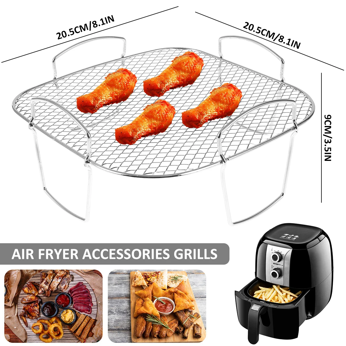 Air Fryer Rack 3-layers Stackable Grilling Rack Stainless Steel For Air Fryer Oven Grill Steamer Cooker Home Kitchen