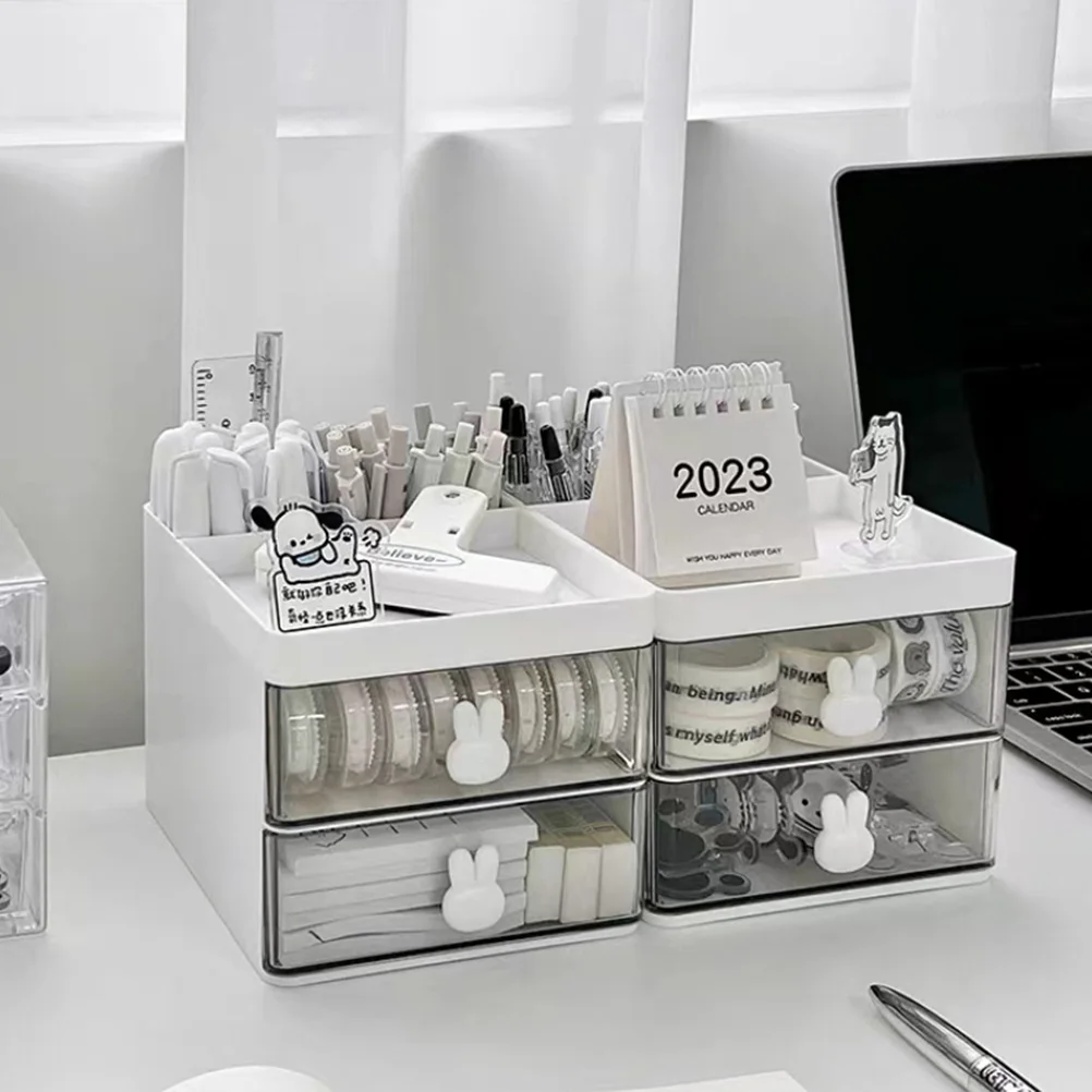 

Desktop Makeup Box Case Holder Storage Drawer Desk Drawers Stationery Table Tabletop Plastic Container Decorative Organizer