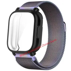 Premium TPU Case with Milanese Magnetic Metal Strap for Smart Watch - Full Screen Protection, Soft Shell Design (Colorful - B)