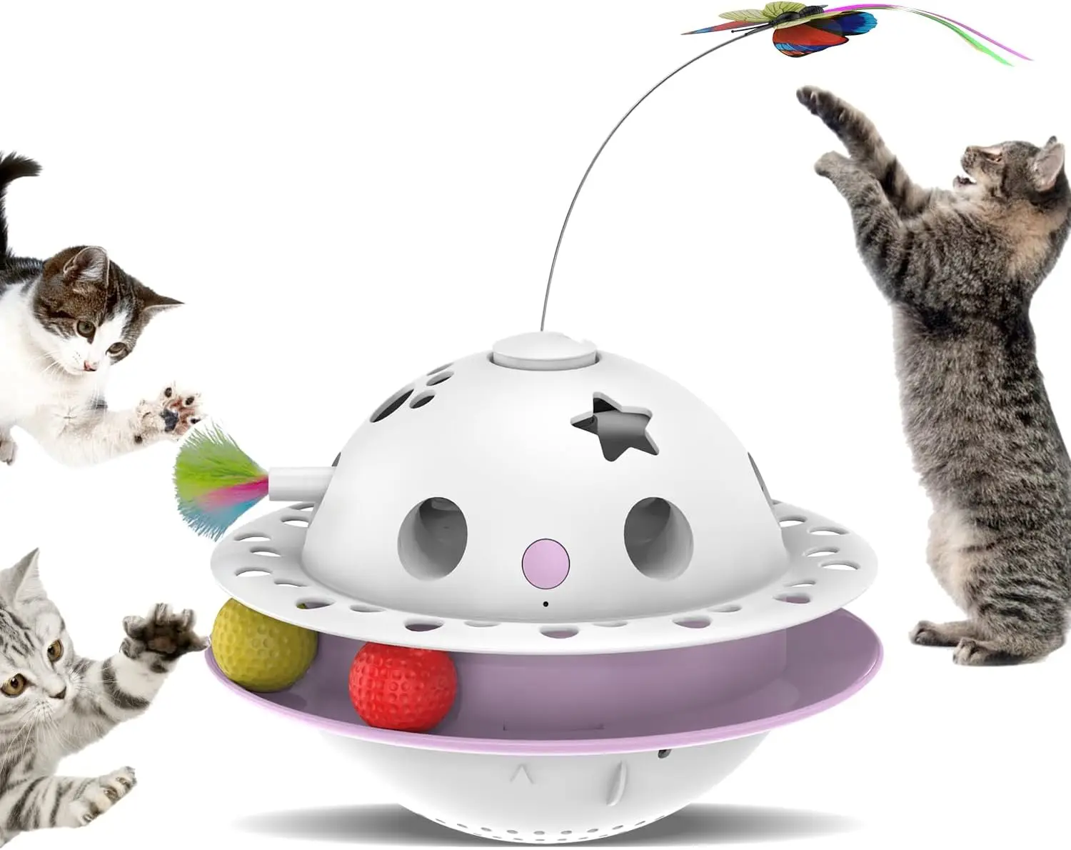 

ATUBAN Automatic Interactive Kitten Toy Flying Butterfly-Cat Toy for Indoor Cats,Butterfly Chaser cat Toy Moving Ambush Feather