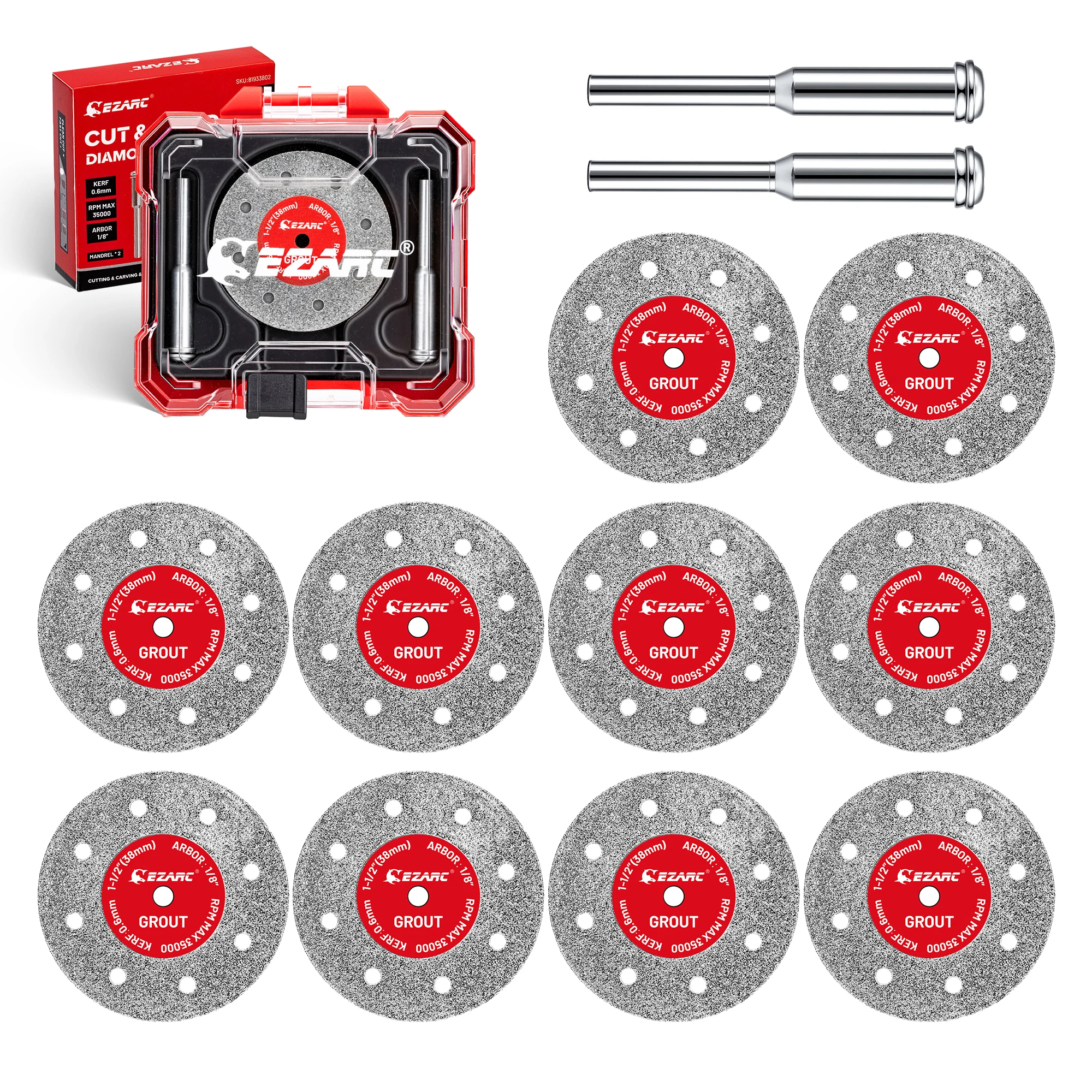 EZARC 1,5'' (38mm) Fliesenschneidscheiben 10 Stück, 0,6mm Trennring Diamant-Schneidrad mit 2 Dornen zum Schneiden, Schärfen und Schnitzen