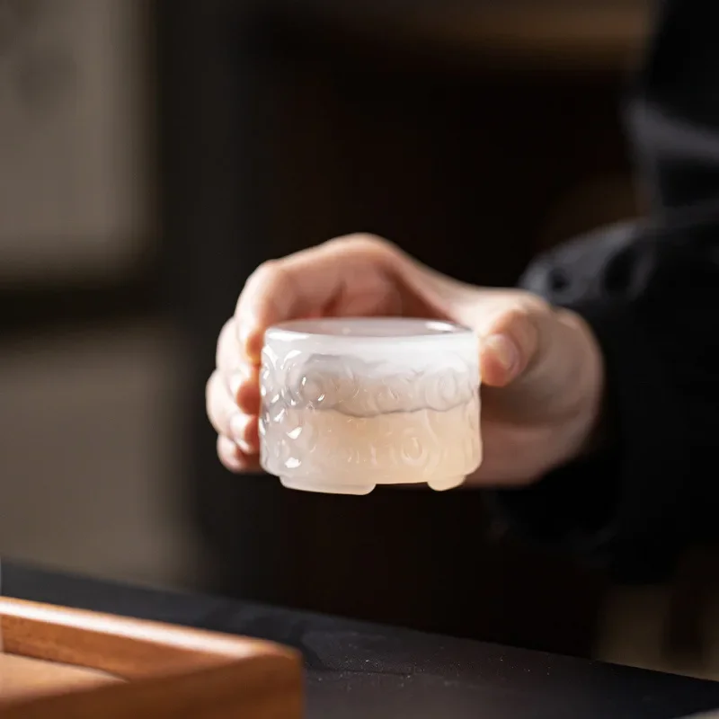 50ml Ceramic Tea Cups Exquisite Ice Carving Glaze Teacup Flower Fruit Tea Cup Baijiu Cup Sake Household Tasting Cups