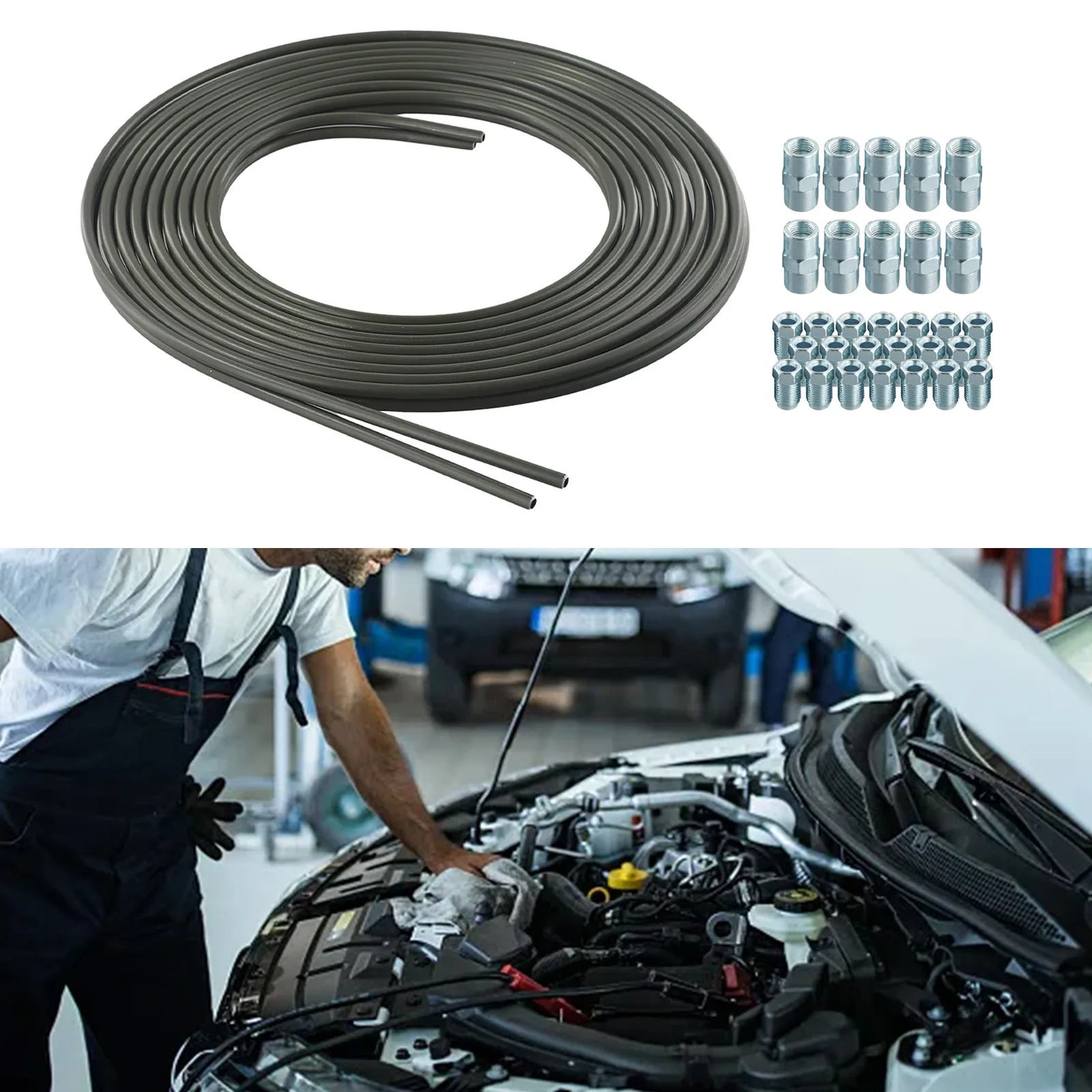 

2*5m 3/16" (4.75mm) Brake Pipe With 20 Nuts And 10 Connector Kit Brake Pipe And Nut + Connector Car Chassis Parts
