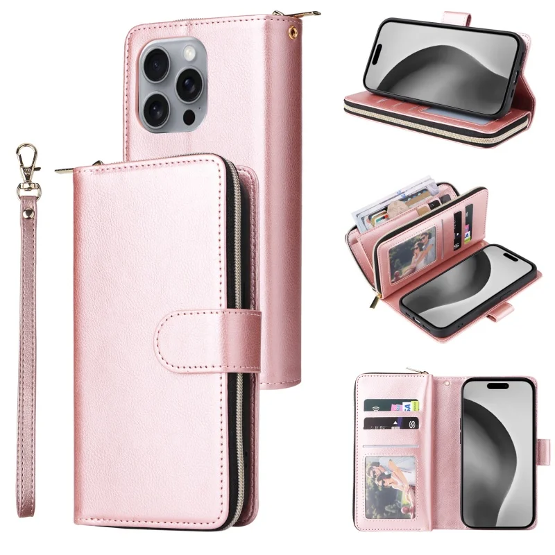 Custodia In Pelle Flip Con Portafoglio Per IPhone – Cover Con Carta E Cinturino – Modelli 16e/15/14/13/12/11/X/SE