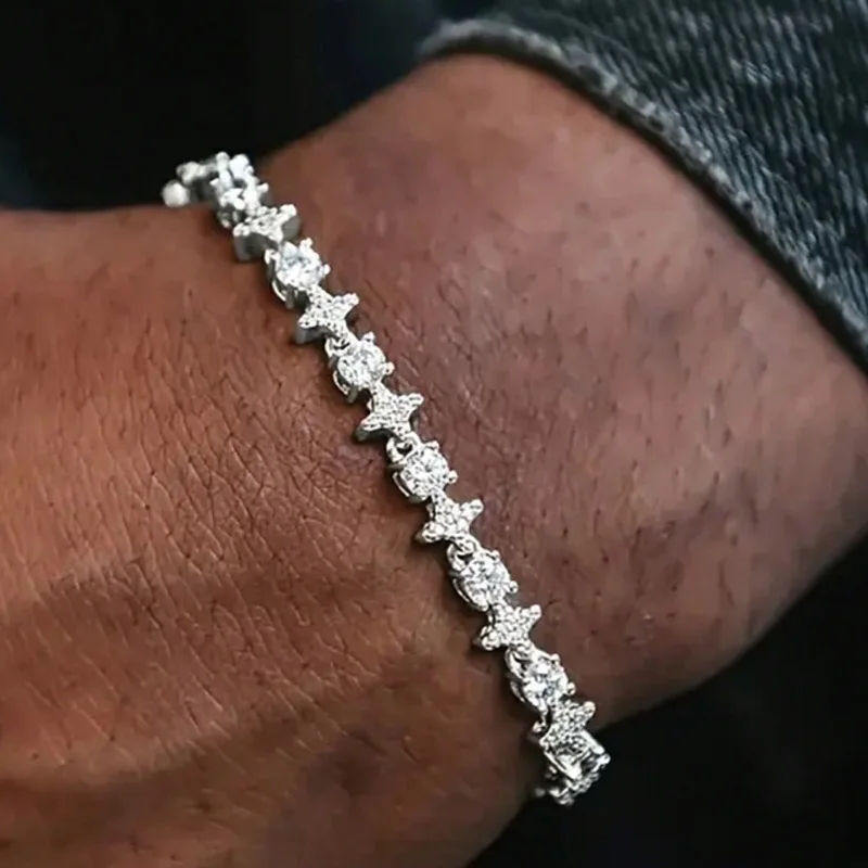 Round Stone Star Cubic Zirconia Bracelet Hip-Hop Jewelry For Men Shiny Elegant Fashion Accessory Classic Gift For Birthday - Image 2