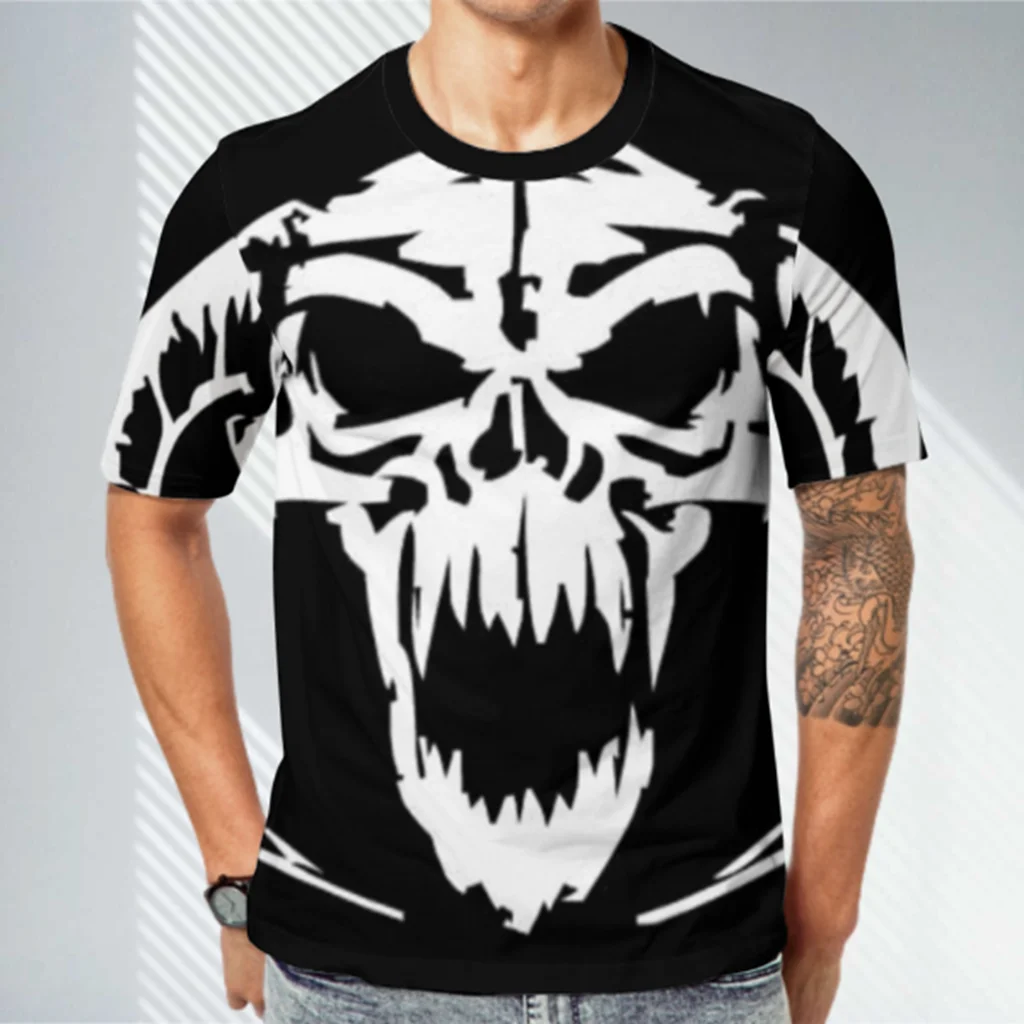 

American Skull Print T-Shirt Men's Short Sleeve Fashion Loose and Versatile Top