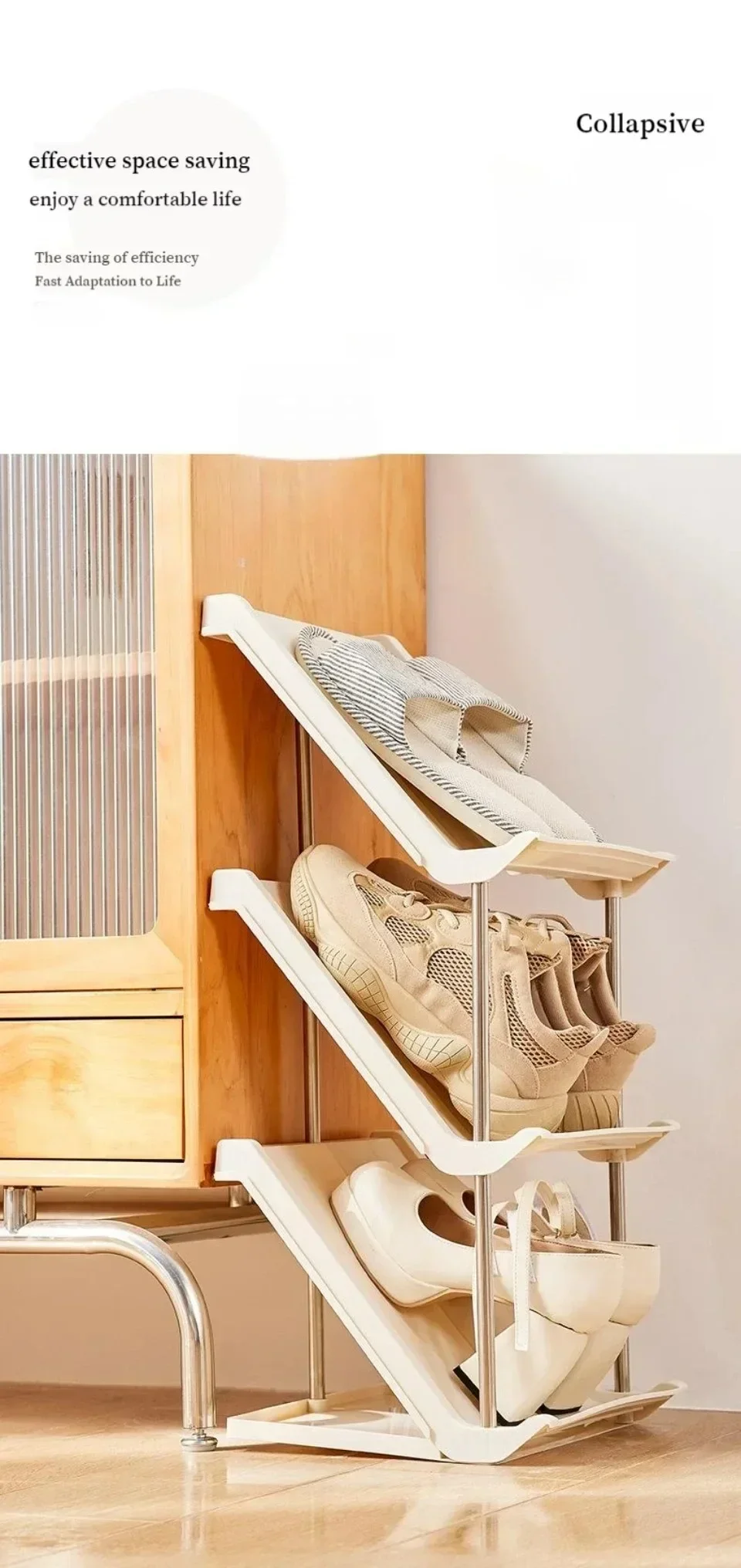 Description Picture 5 of itemFolding Shoe Rack Multi-Layer Corner Free Standing Shoes Rack Home Door Footwear Shelf Metal Shoe Organizer Simple Shoes Cabinet