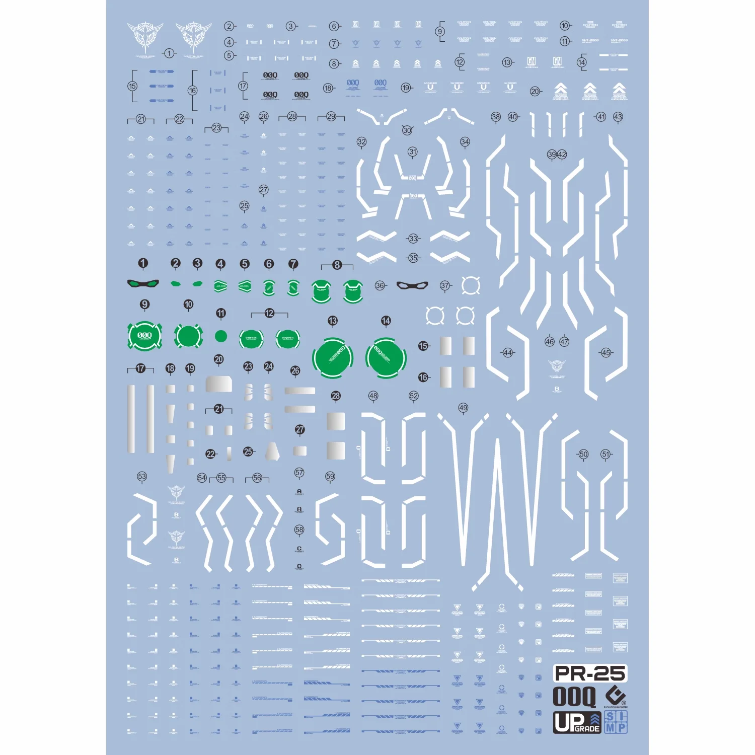 EVO 데칼 PR-25, RG 1/144 00 QAN(T) 풀 세이버 RG00Q 조립 모델 형광 워터 스티커, 모델 취미 DIY 도구