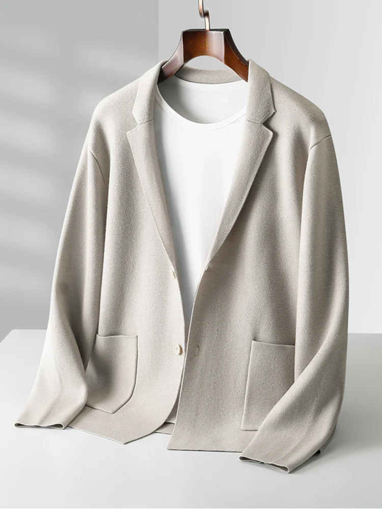 Autumn Winter Men Cashmere Sweater Button Cardigan Turn-Down Collar 100% Merino Wool Pocket Knitwear Soft Casual Fashion Coat 2