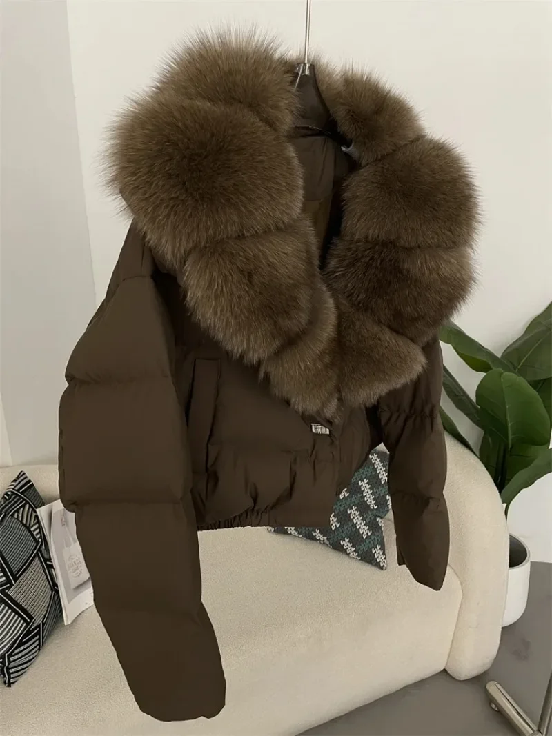 OFTBUY 2024 Big Natural Real Fox Fur Coat Women Autumn Winter Female 90% White Duck Down Jacket Feather Short  Coat Thick Warm 5